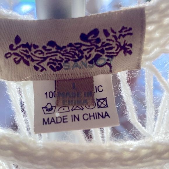 Crochet Beach Cover-Up Ivory Women’s 100% Acrylic Size Large BALLETCORE - Picture 3 of 11